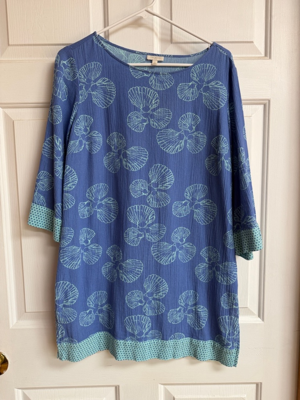 Talbots Blue Floral Print Tunic with Mint Trim